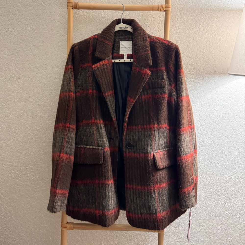 Avec Les Filles Women's Fuzzy Plaid Blazer (NWT)